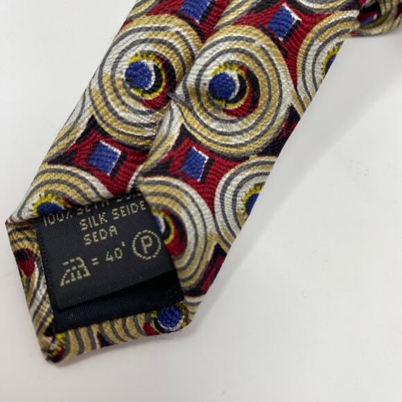Ermenegildo Zegna Red Gold Circle Blue Square Pattern 58"x3.5" Silk Tie - Picture 4 of 6